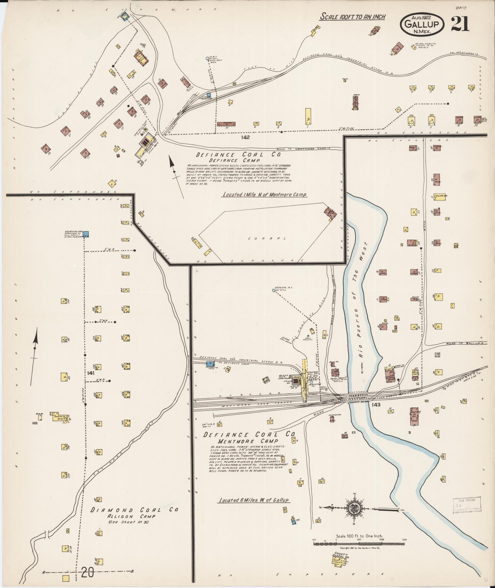 Sanborn Fire Insurance Map from Gallup, Mckinley County, New Mexico (1922), Sheet #0021 - Complete Map Set gallery image, historic Sanborn map, vintage wall art, New Mexico New Mexico
