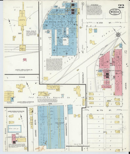 Sanborn Fire Insurance Map from Monroe, Monroe County, Michigan (1916), Sheet #0022 - Historic Sanborn Fire Insurance Map Print, vintage old map wall art, antique decor, genealogy gift, Michigan Michigan map
