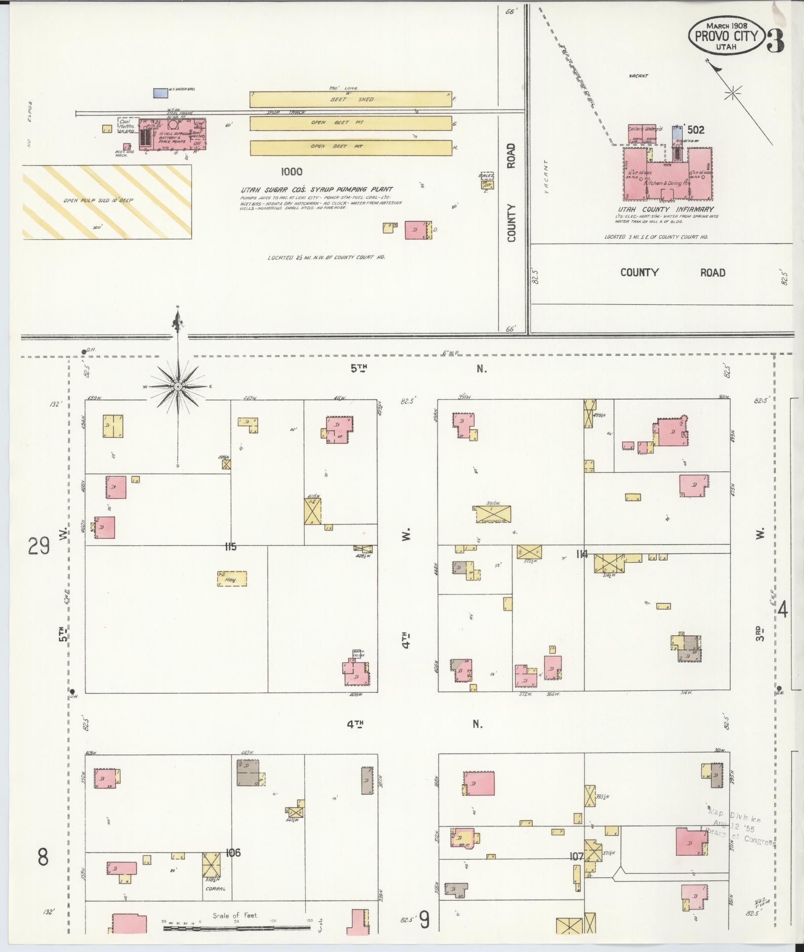 Sanborn Fire Insurance Map from Provo, Utah County, Utah (1908), Sheet #0003 - Historic Sanborn Fire Insurance Map Print, vintage old map wall art, antique decor, genealogy gift, Provo Utah map