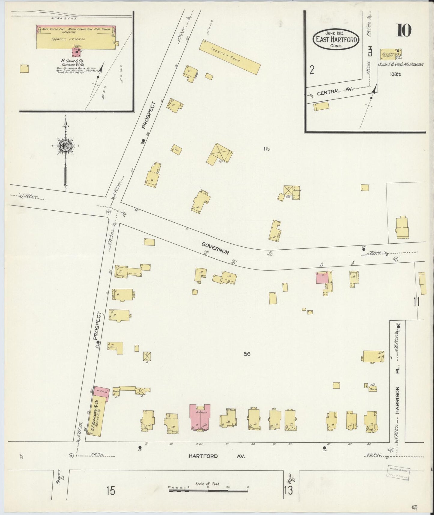 Sanborn Fire Insurance Map from East Hartford, Hartford County, Connecticut (1913), Sheet #0010 - Historic Sanborn Fire Insurance Map Print, vintage old map wall art, antique decor, genealogy gift, Connecticut Connecticut map