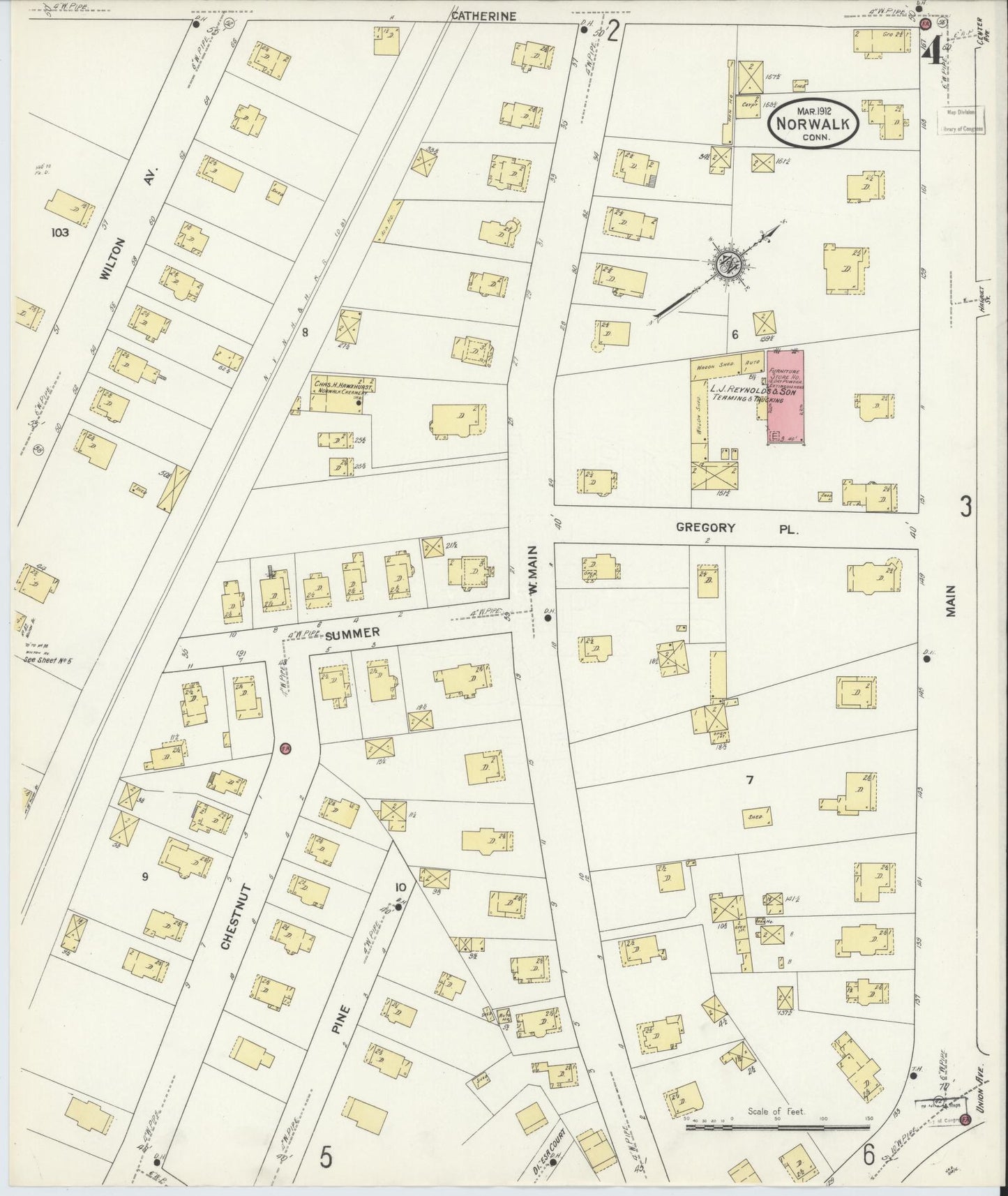 Sanborn Fire Insurance Map from Norwalk, Fairfield County, Connecticut (1912), Sheet #0004 - Complete Map Set gallery image, historic Sanborn map, vintage wall art, Connecticut Connecticut