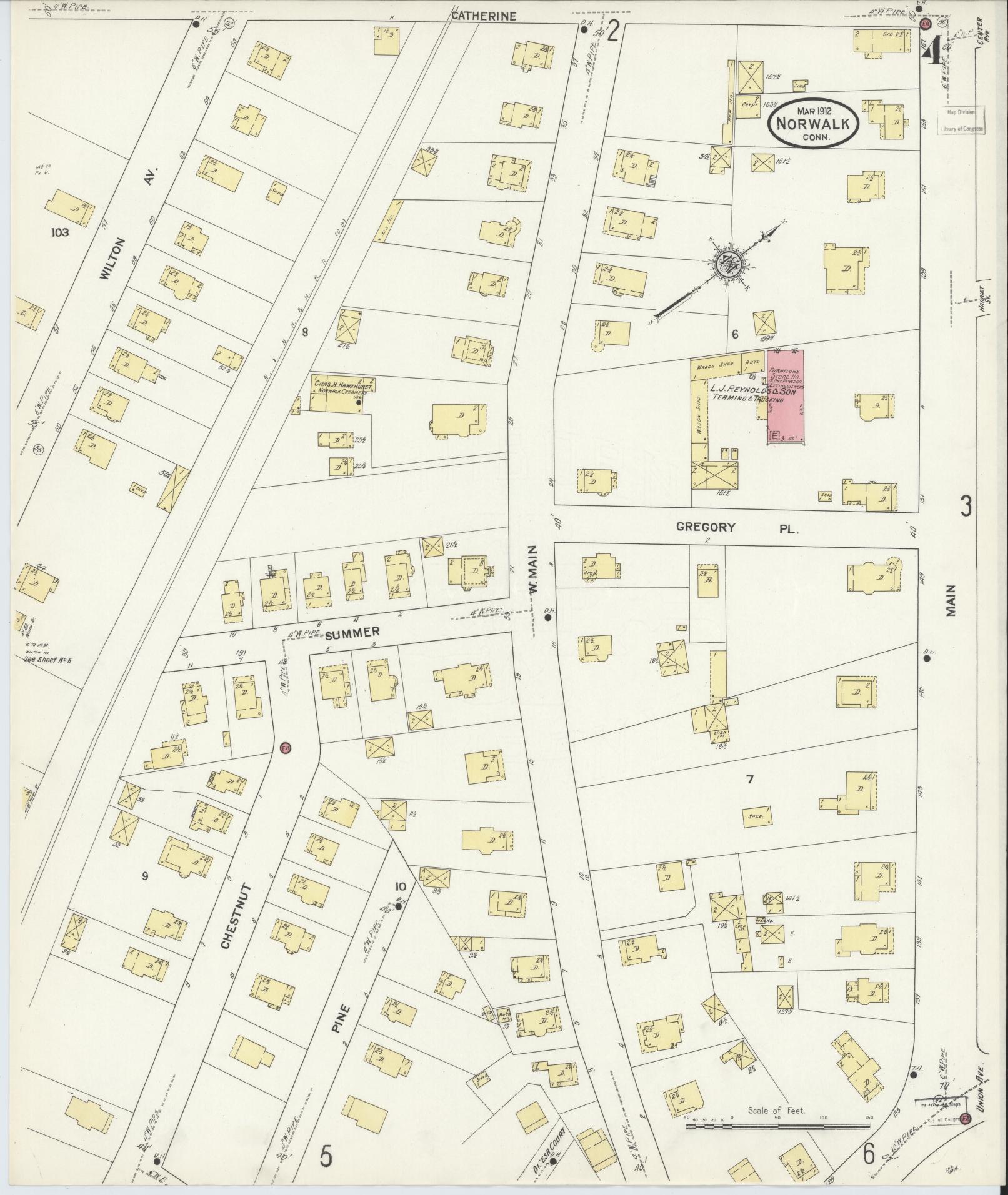 Sanborn Fire Insurance Map from Norwalk, Fairfield County, Connecticut (1912), Sheet #0004 - Complete Map Set gallery image, historic Sanborn map, vintage wall art, Connecticut Connecticut