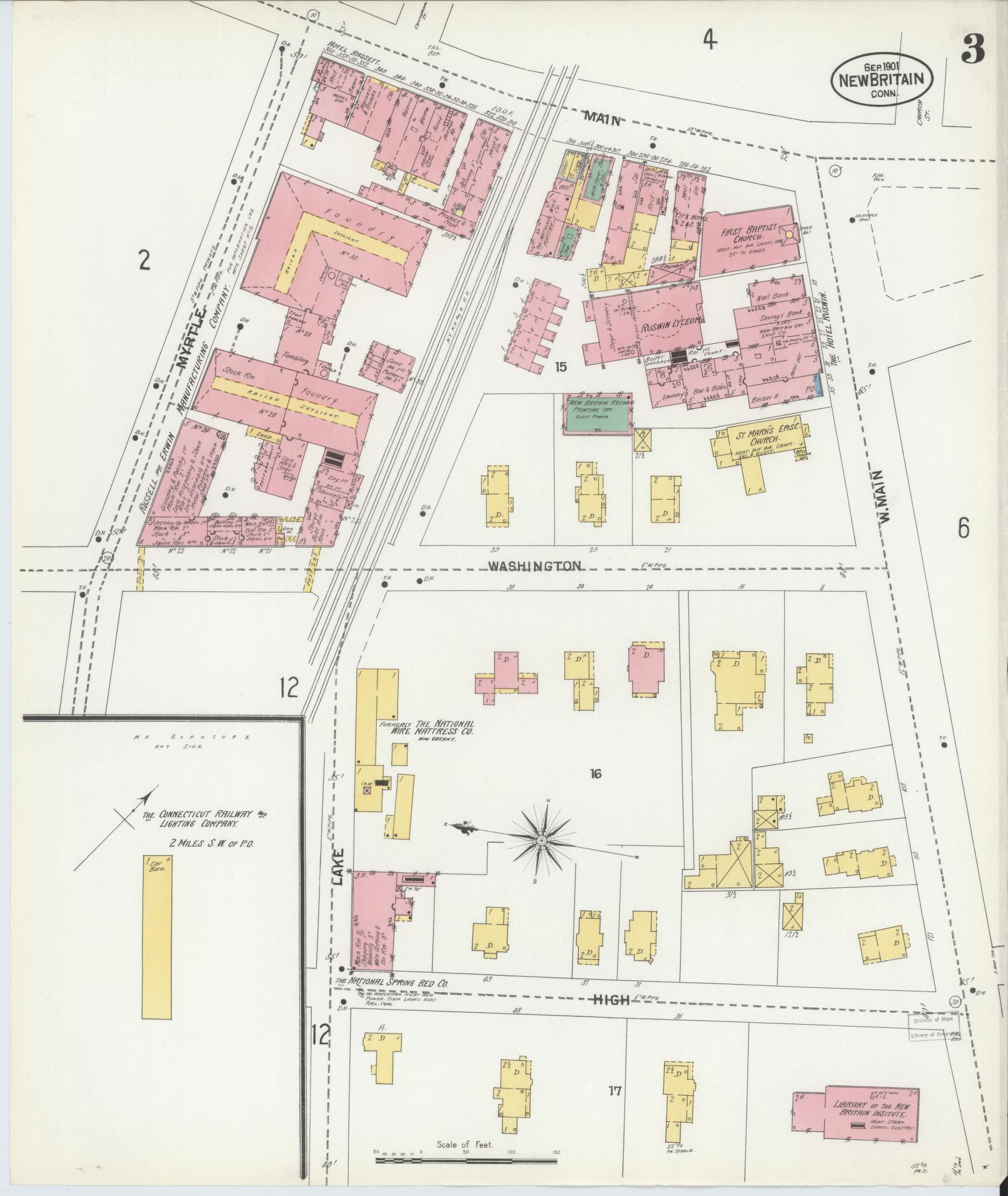 Sanborn Fire Insurance Map from New Britain, Hartford County, Connecticut (1901), Sheet #0003 - Complete Map Set gallery image, historic Sanborn map, vintage wall art, Connecticut Connecticut