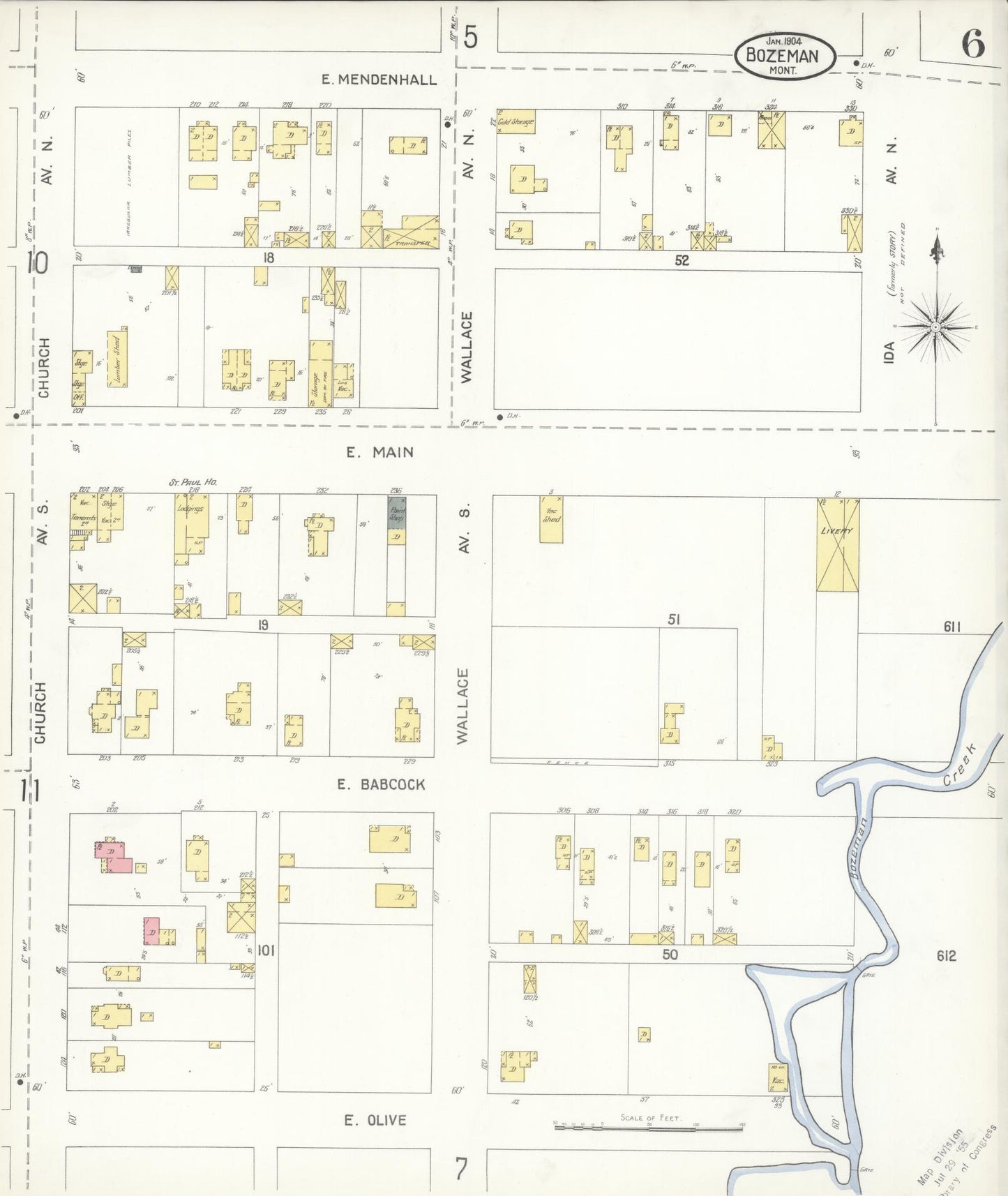 Sanborn Fire Insurance Map from Bozeman, Gallatin County, Montana (1904), Sheet #0006 - Complete Map Set gallery image, historic Sanborn map, vintage wall art, Montana Montana
