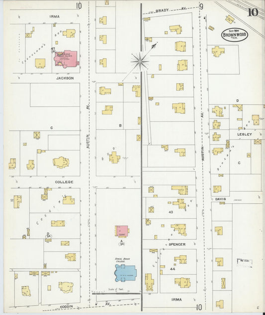 Sanborn Fire Insurance Map from Brownwood, Brown County, Texas (1904), Sheet #0010 - Historic Sanborn Fire Insurance Map Print, vintage old map wall art, antique decor, genealogy gift, Texas Texas map