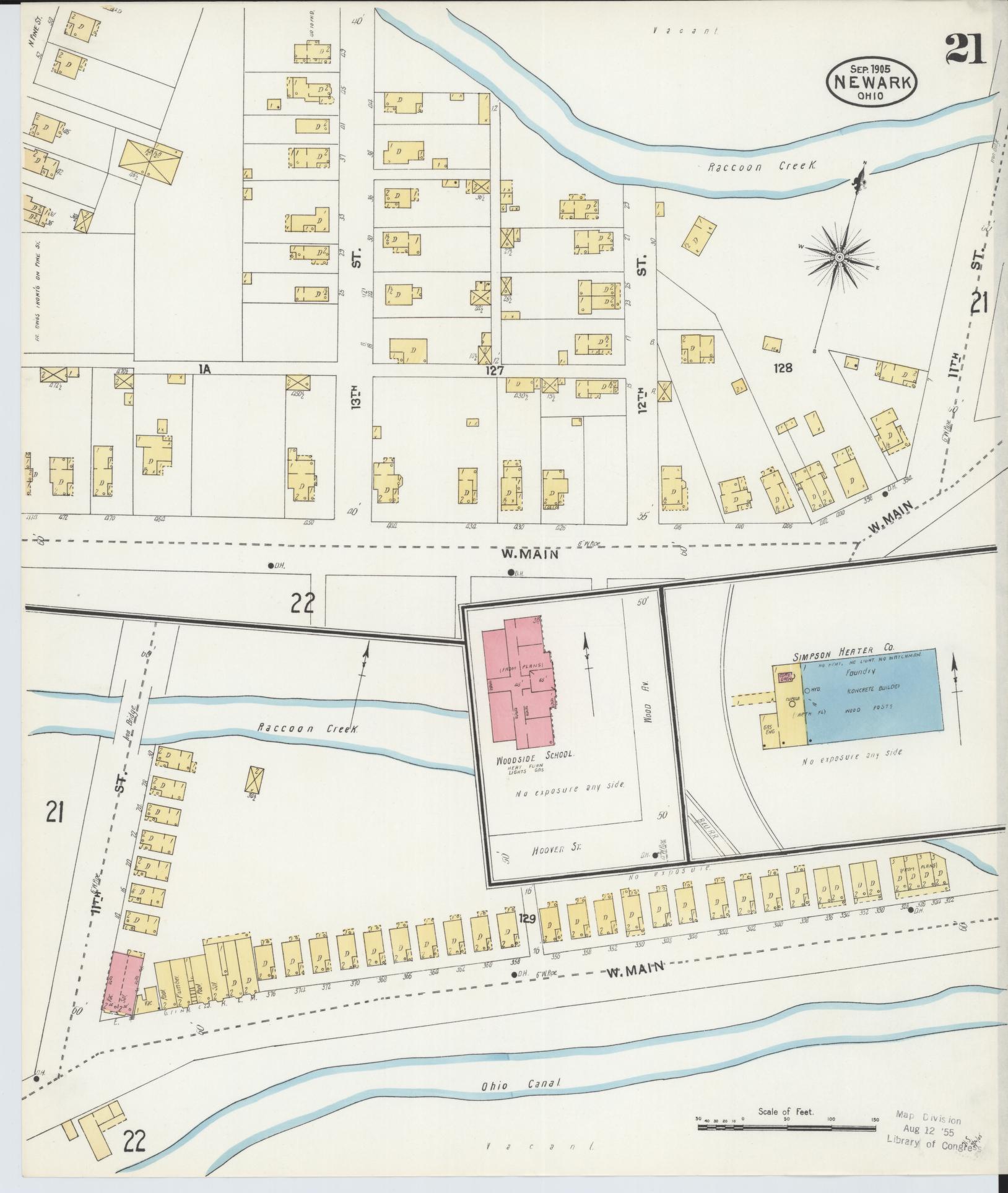 Sanborn Fire Insurance Map from Newark, Licking County, Ohio (1905), Sheet #0021 - Historic Sanborn Fire Insurance Map Print, vintage old map wall art, antique decor, genealogy gift, Ohio Ohio map