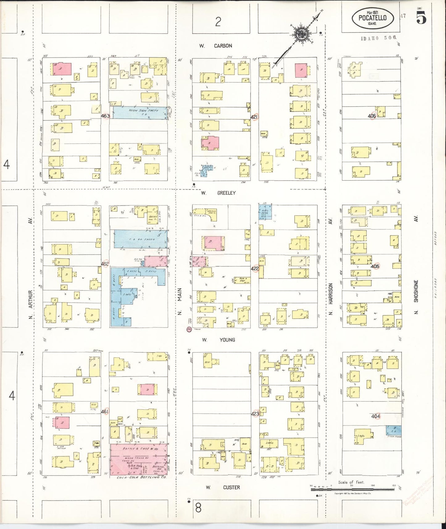 Sanborn Fire Insurance Map from Pocatello, Bannock County, Idaho (1948), Sheet #0005 - Historic Sanborn Fire Insurance Map Print, vintage old map wall art, antique decor, genealogy gift, Idaho Idaho map