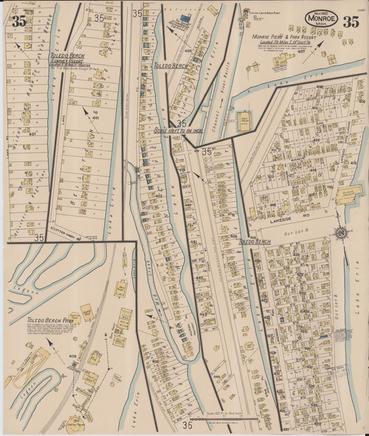 Sanborn Fire Insurance Map from Monroe, Monroe County, Michigan (1922), Sheet #0035 - Historic Sanborn Fire Insurance Map Print, vintage old map wall art, antique decor, genealogy gift, Michigan Michigan map