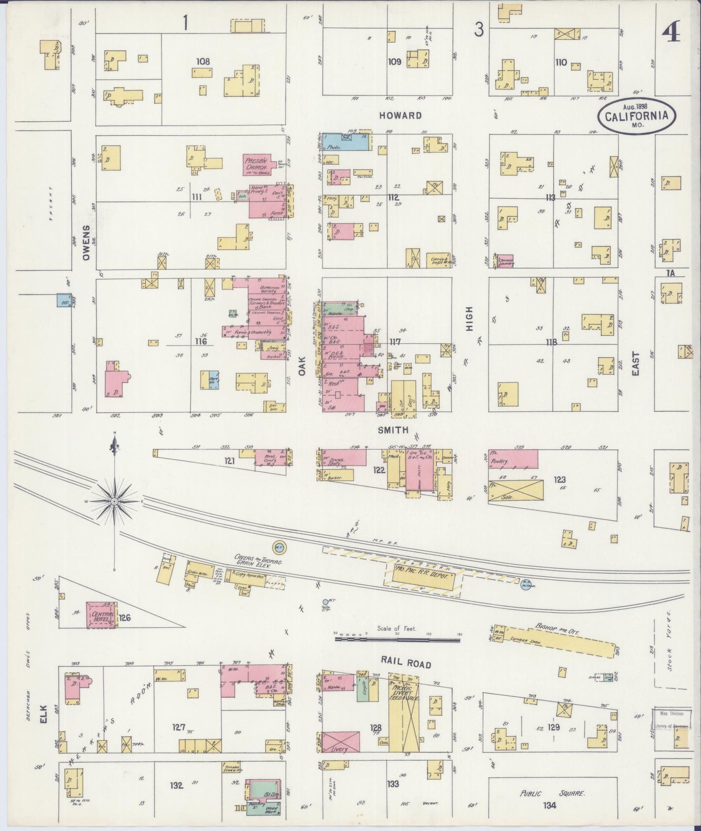Sanborn Fire Insurance Map from California, Moniteau County, Missouri (1898), Sheet #0004 - Historic Sanborn Fire Insurance Map Print, vintage old map wall art, antique decor, genealogy gift, Missouri Missouri map