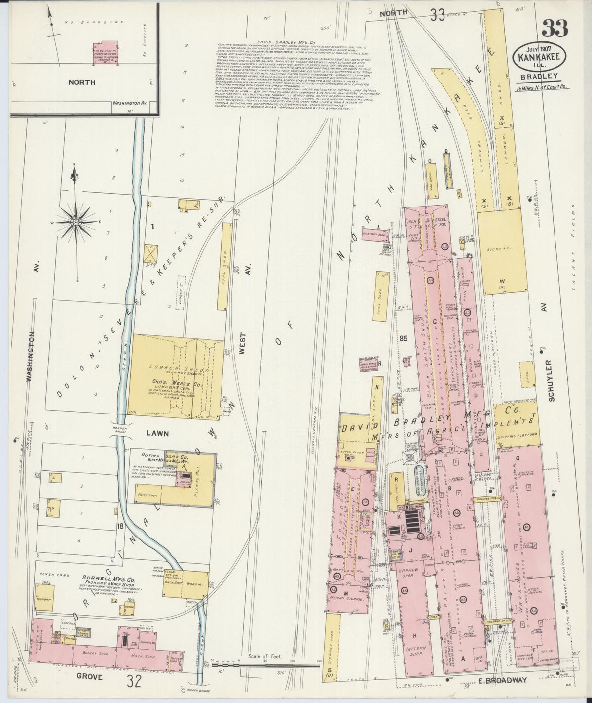 Sanborn Fire Insurance Map from Kankakee, Kankakee County, Illinois (1907), Sheet #0033 - Complete Map Set gallery image, historic Sanborn map, vintage wall art, Illinois Illinois