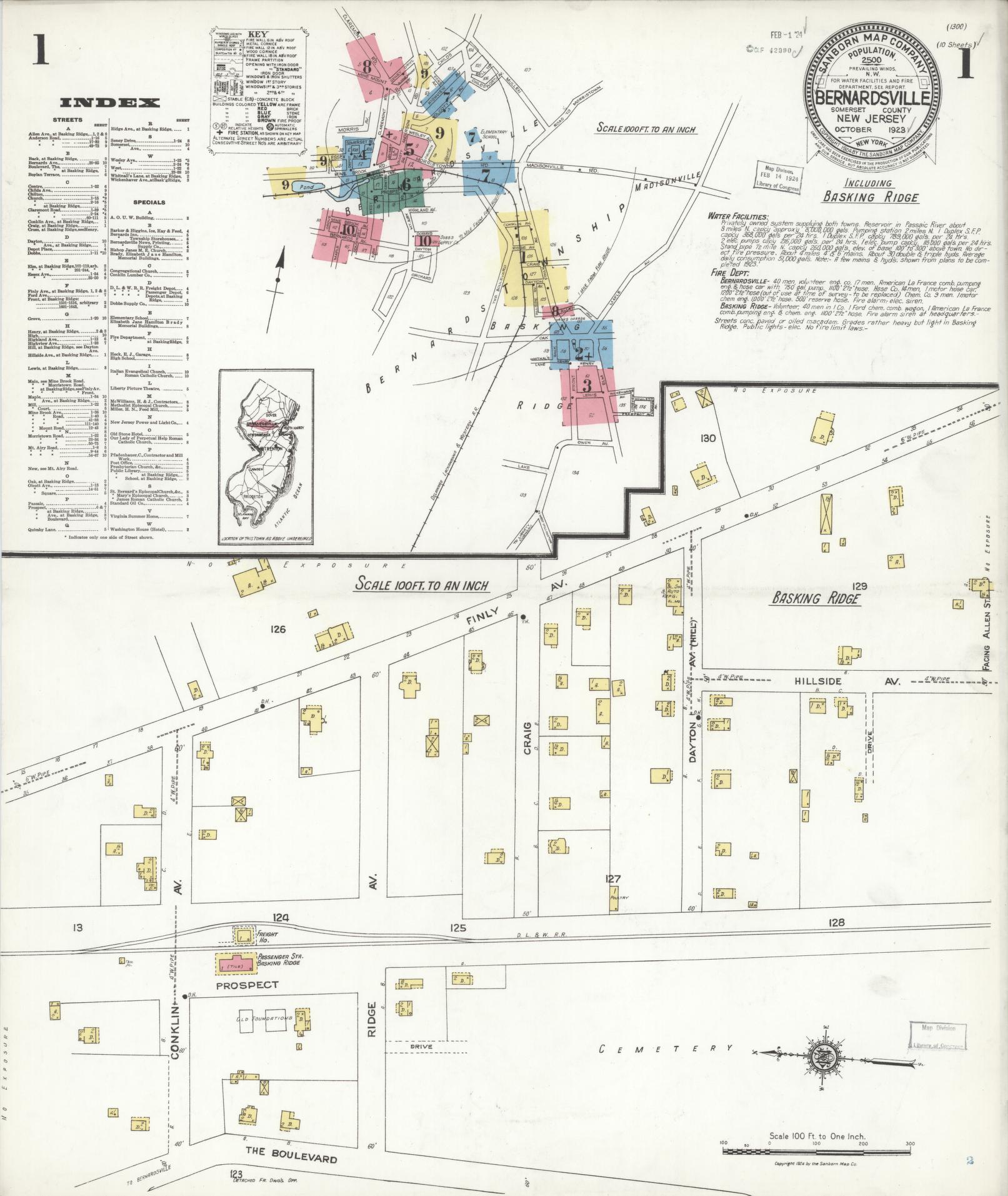 Sanborn Fire Insurance Map from Bernardsville, Somerset County, New Jersey. (1923) – Historic Sanborn Fire Insurance Map Print
