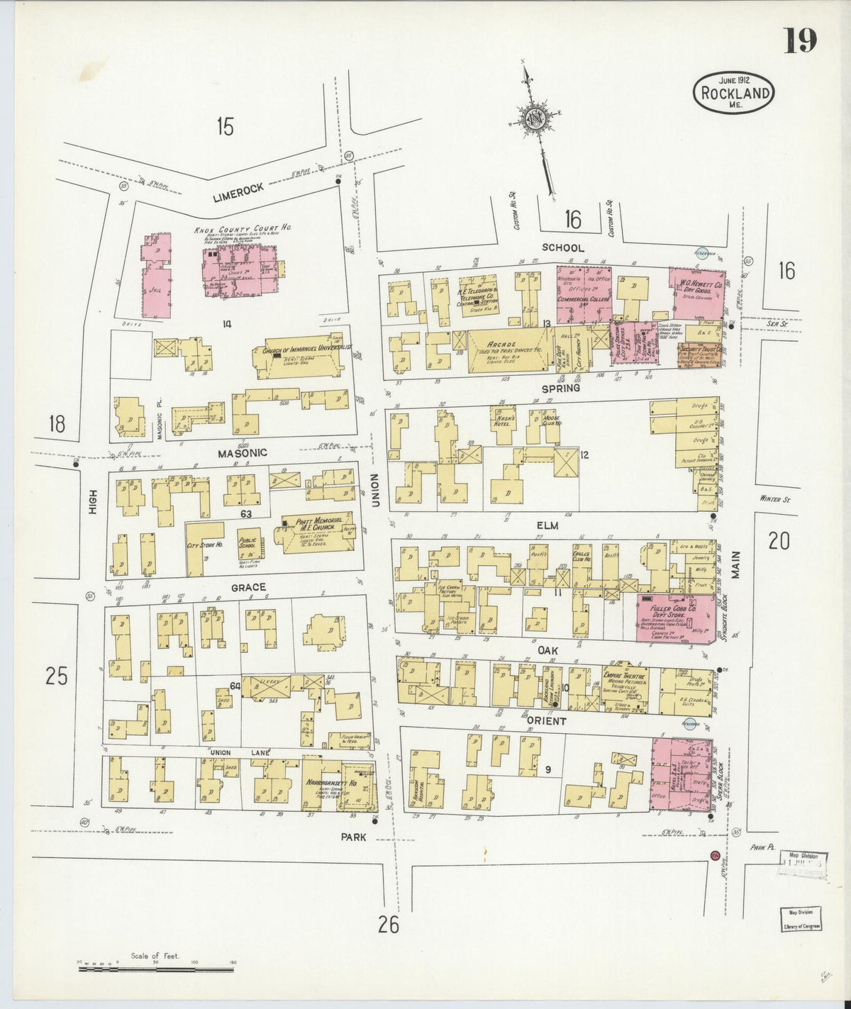 Sanborn Fire Insurance Map from Rockland, Knox County, Maine (1912), Sheet #0019 - Complete Map Set gallery image, historic Sanborn map, vintage wall art, Maine Maine