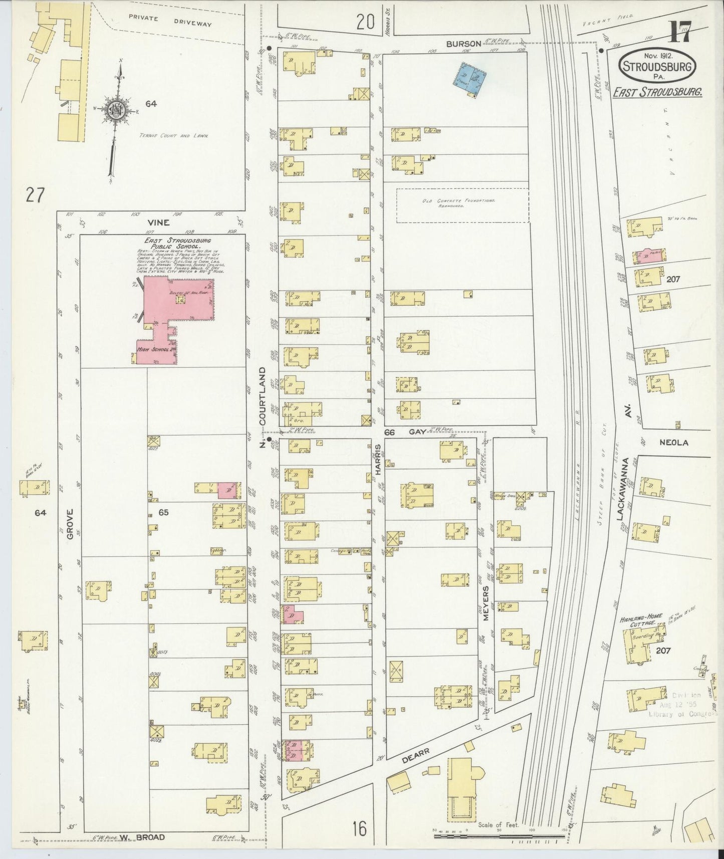 Sanborn Fire Insurance Map from Stroudsburg, Monroe County, Pennsylvania (1912), Sheet #0017 - Historic Sanborn Fire Insurance Map Print, vintage old map wall art, antique decor, genealogy gift, Pennsylvania Pennsylvania map