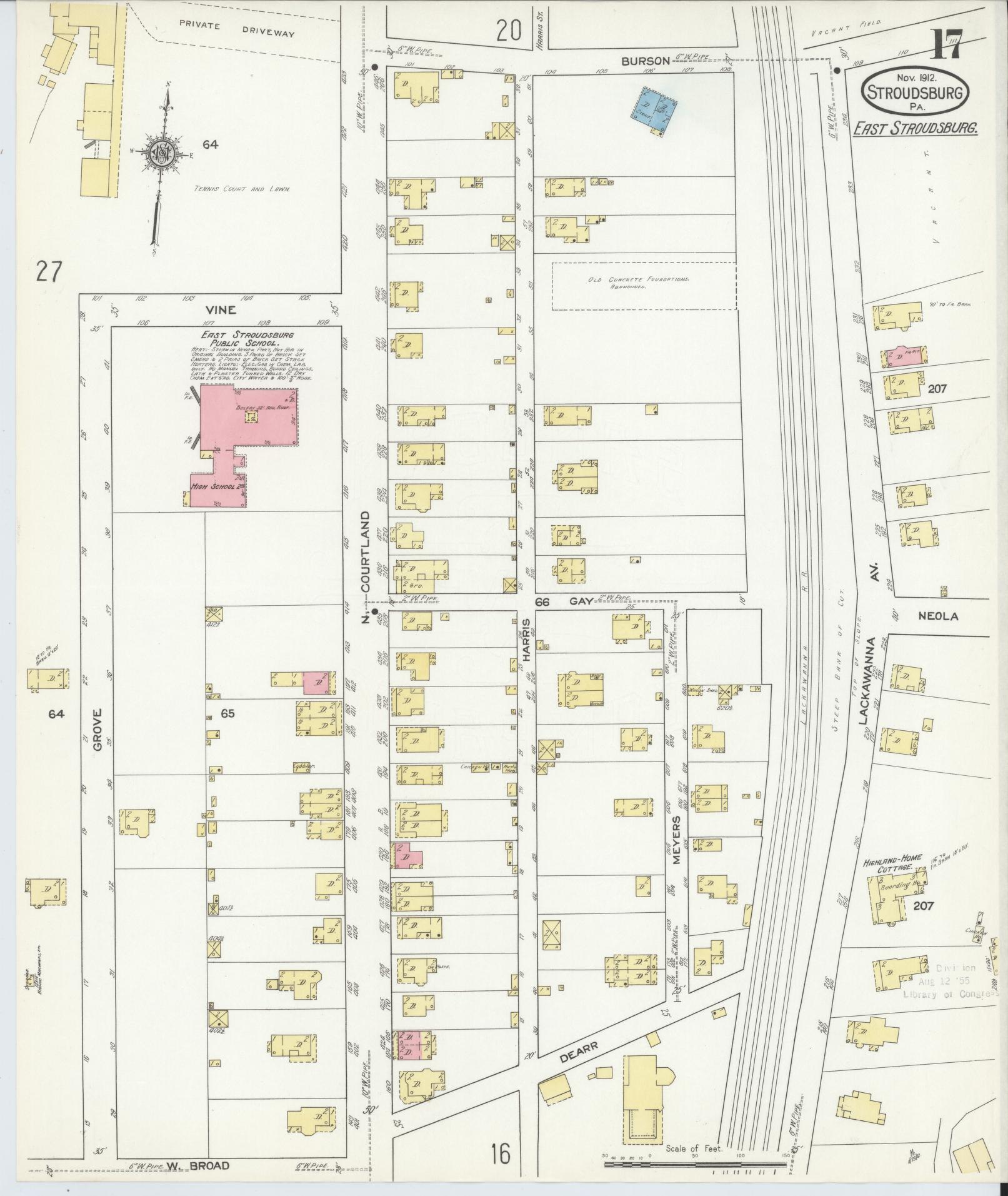 Sanborn Fire Insurance Map from Stroudsburg, Monroe County, Pennsylvania (1912), Sheet #0017 - Historic Sanborn Fire Insurance Map Print, vintage old map wall art, antique decor, genealogy gift, Pennsylvania Pennsylvania map