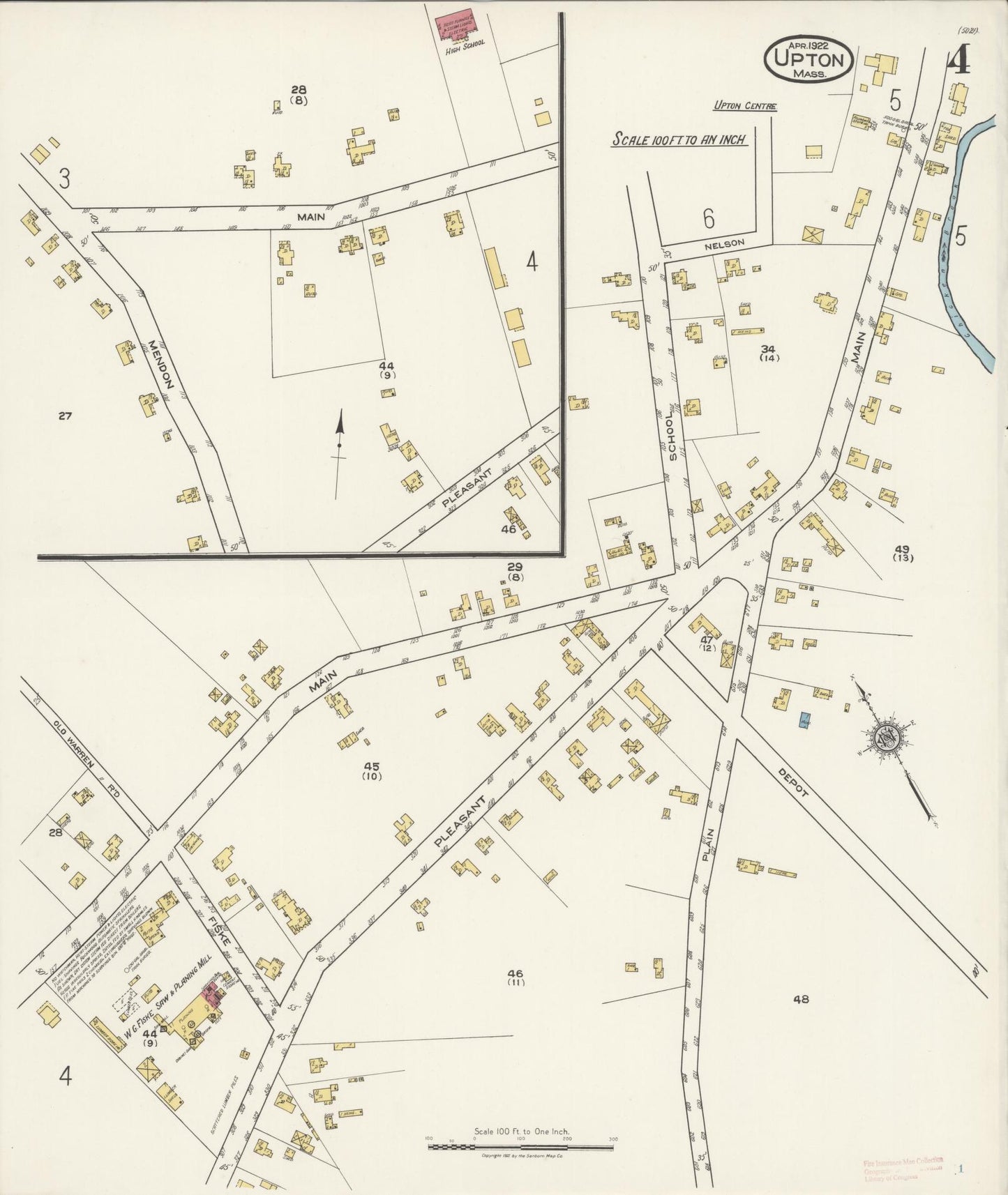 Sanborn Fire Insurance Map from Upton, Worcester County, Massachusetts (1922), Sheet #0004 - Complete Map Set gallery image, historic Sanborn map, vintage wall art, Massachusetts Massachusetts