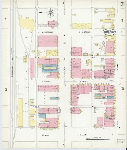 Sanborn Fire Insurance Map from Fitzgerald, Ben Hill County, Georgia (1908), Sheet #0007 - Complete Map Set gallery image, historic Sanborn map, vintage wall art, Georgia Georgia