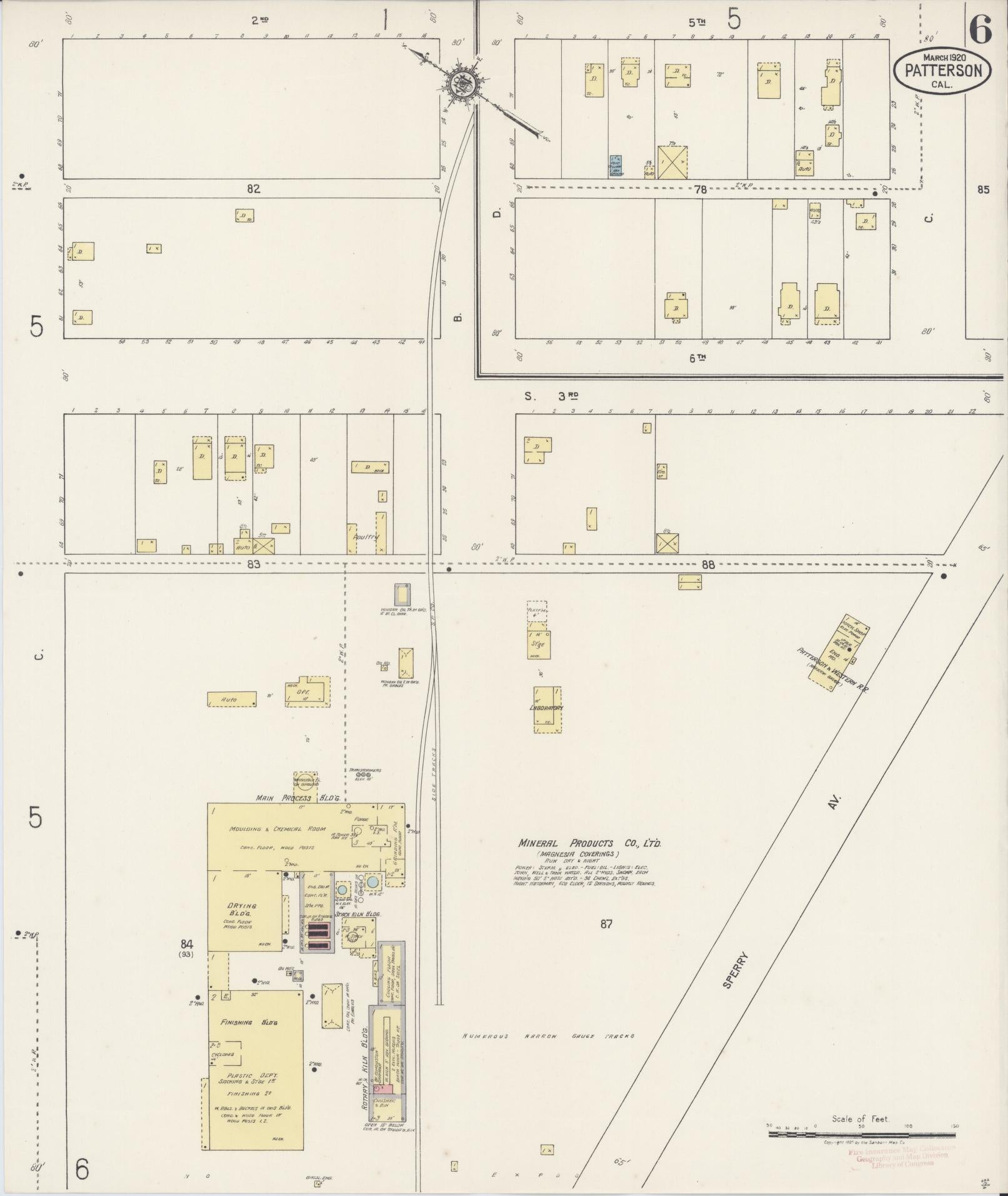 Sanborn Fire Insurance Map from Patterson, Stanislaus County, California (1920), Sheet #0006 - Complete Map Set gallery image, historic Sanborn map, vintage wall art, California California