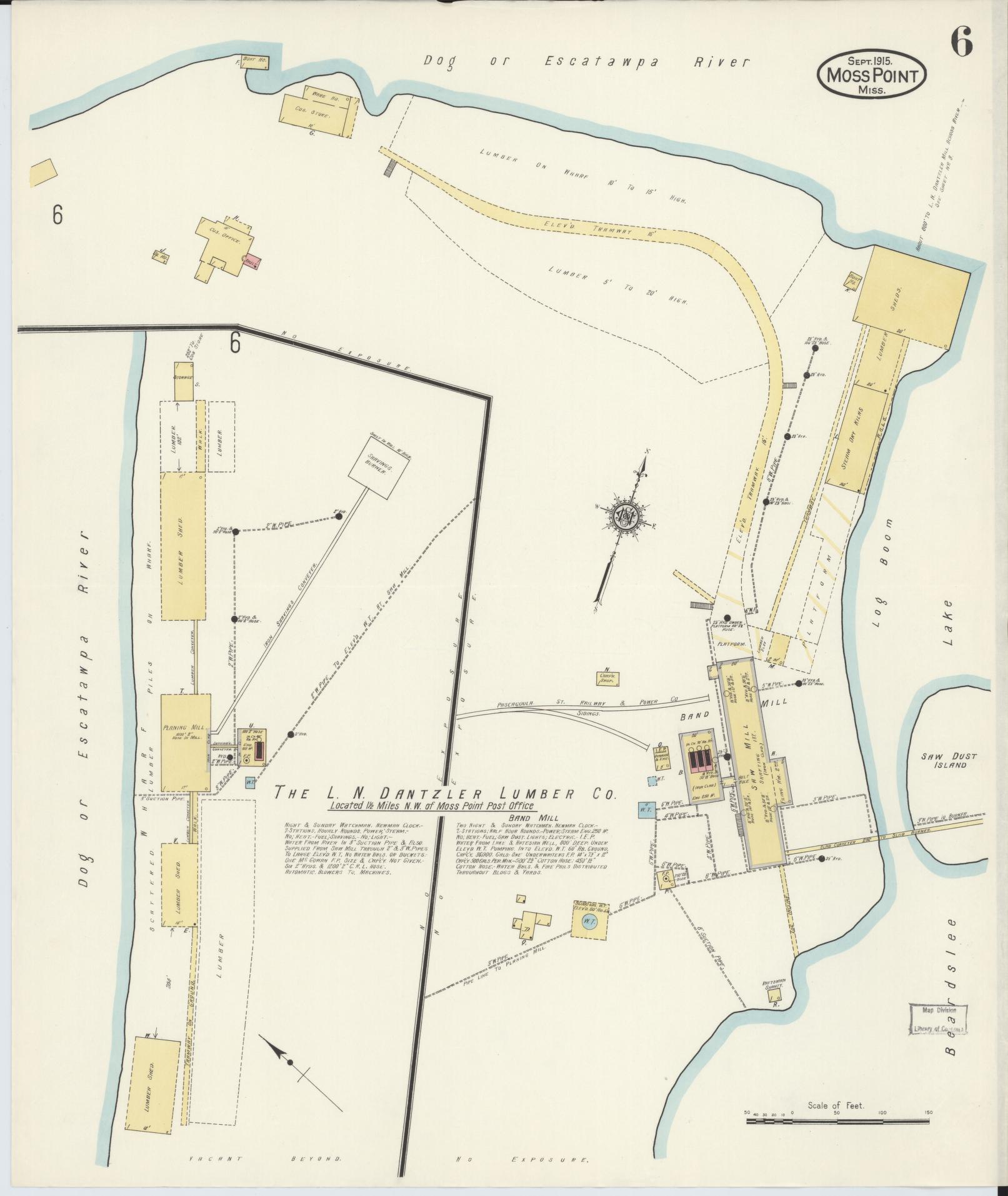 Sanborn Fire Insurance Map from Moss Point, Jackson County, Mississippi (1915), Sheet #0006 - Complete Map Set gallery image, historic Sanborn map, vintage wall art, Mississippi Mississippi