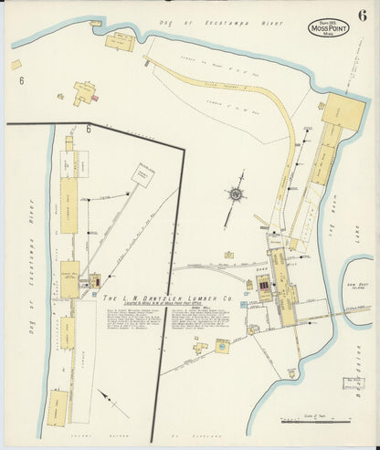 Sanborn Fire Insurance Map from Moss Point, Jackson County, Mississippi (1915), Sheet #0006 - Complete Map Set gallery image, historic Sanborn map, vintage wall art, Mississippi Mississippi