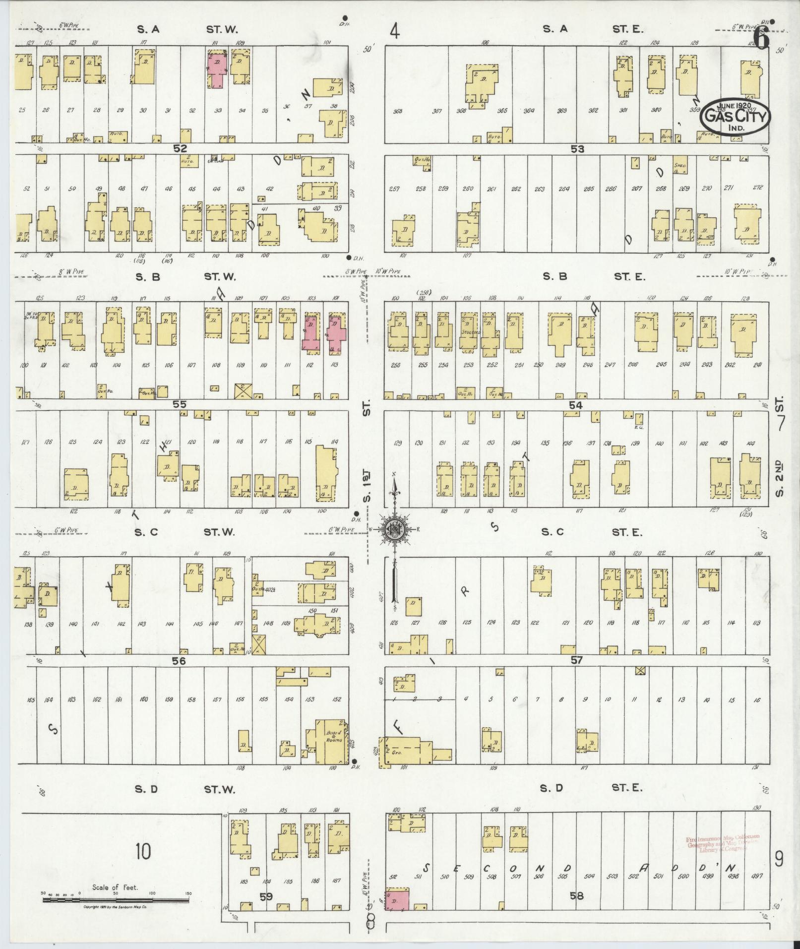 Sanborn Fire Insurance Map from Gas City, Grant County, Indiana (1920), Sheet #0006 - Complete Map Set gallery image, historic Sanborn map, vintage wall art, Indiana Indiana
