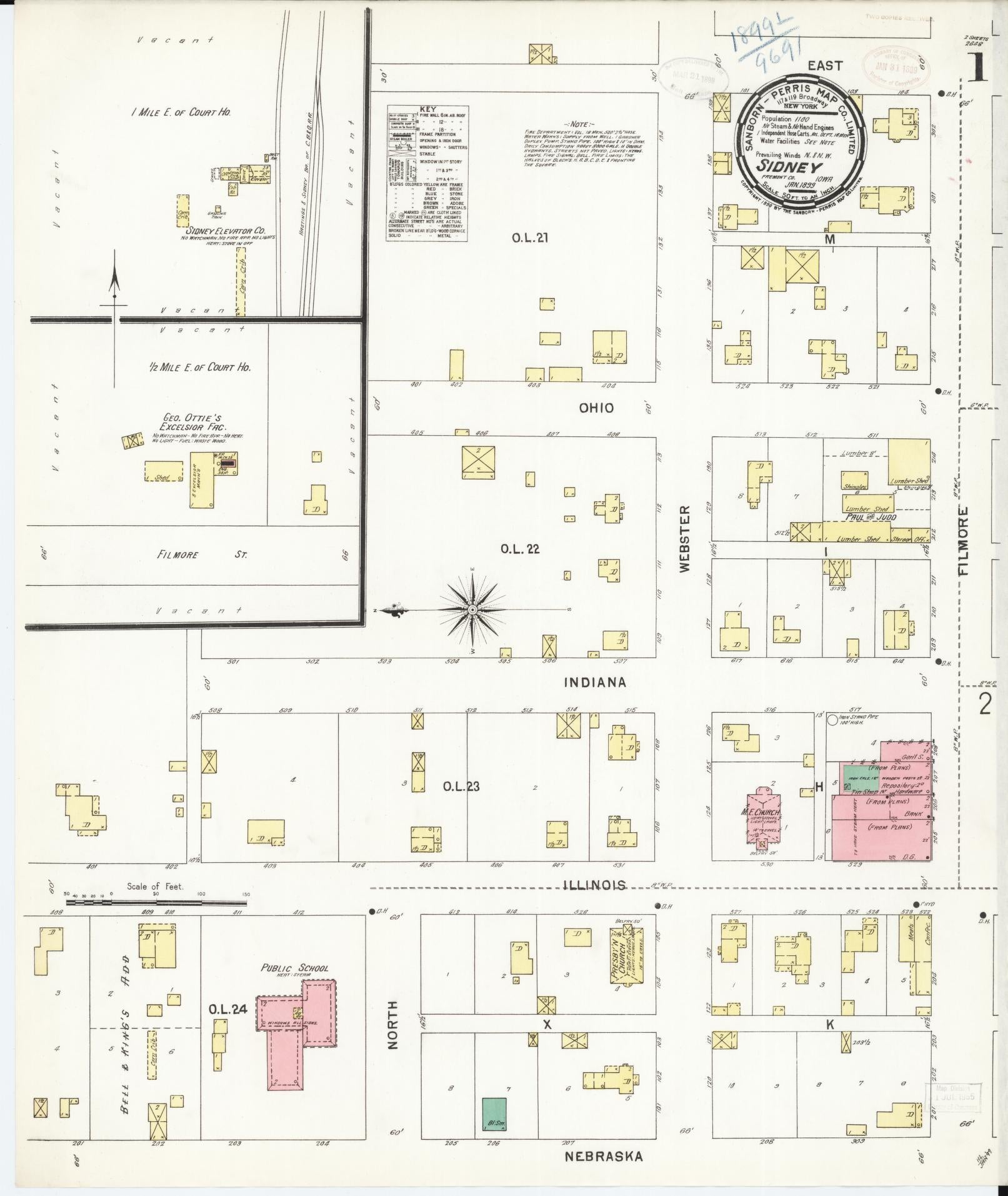 Sanborn Fire Insurance Map from Sidney, Fremont County, Iowa (1899), Sheet #0001 - Historic Sanborn Fire Insurance Map Print