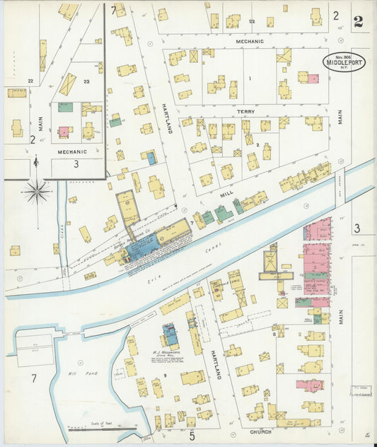 Sanborn Fire Insurance Map from Middleport, Niagara County, New York (1905), Sheet #0002 - Historic Sanborn Fire Insurance Map Print, vintage old map wall art, antique decor, genealogy gift, New York New York map