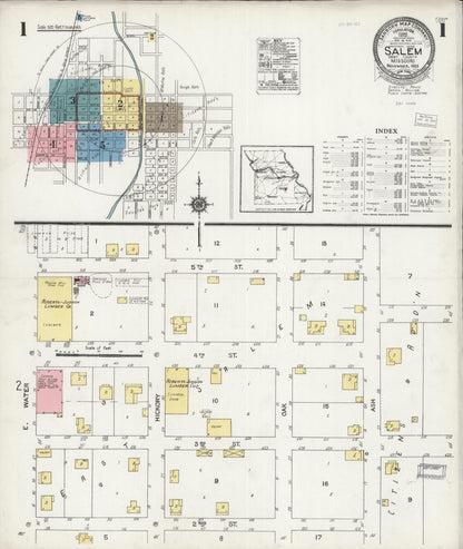 Sanborn Fire Insurance Map from Salem, Dent County, Missouri (1924), Sheet #0001 - Historic Sanborn Fire Insurance Map Print, vintage old map wall art, antique decor, genealogy gift, Missouri Missouri map