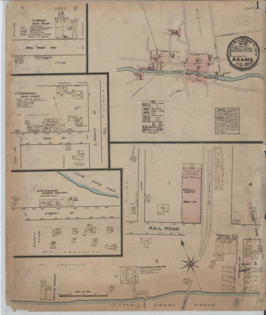Sanborn Fire Insurance Map from Adams, Jefferson County, New York (1884), Sheet #0001 - Historic Sanborn Fire Insurance Map Print, vintage old map wall art, antique decor, genealogy gift, New York New York map