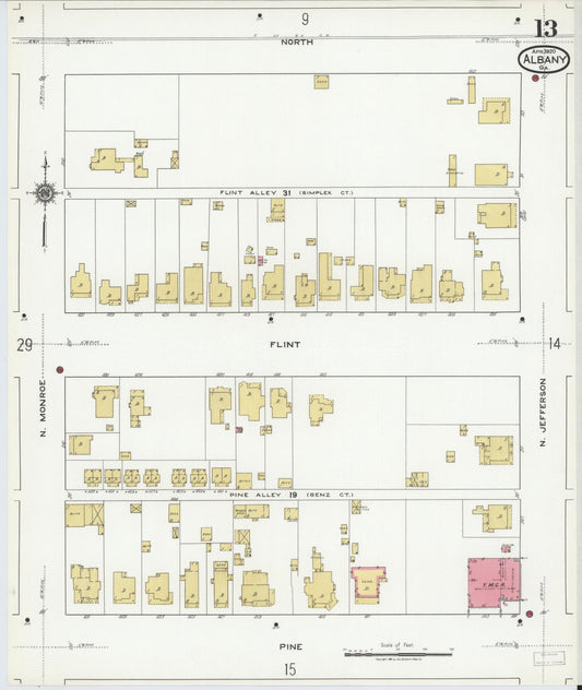 Sanborn Fire Insurance Map from Albany, Dougherty County, Georgia (1920), Sheet #0013 - Historic Sanborn Fire Insurance Map Print, vintage old map wall art, antique decor, genealogy gift, Georgia Georgia map