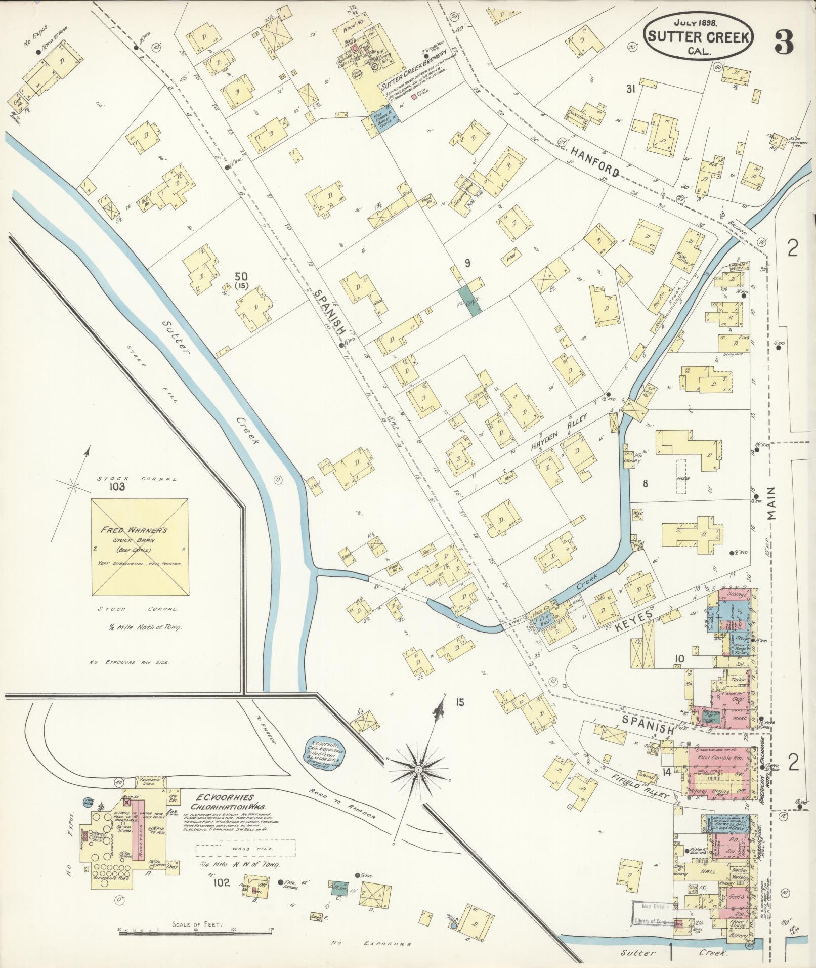 Sanborn Fire Insurance Map from Sutter Creek, Amador County, California (1898), Sheet #0003 - Complete Map Set gallery image, historic Sanborn map, vintage wall art, California California