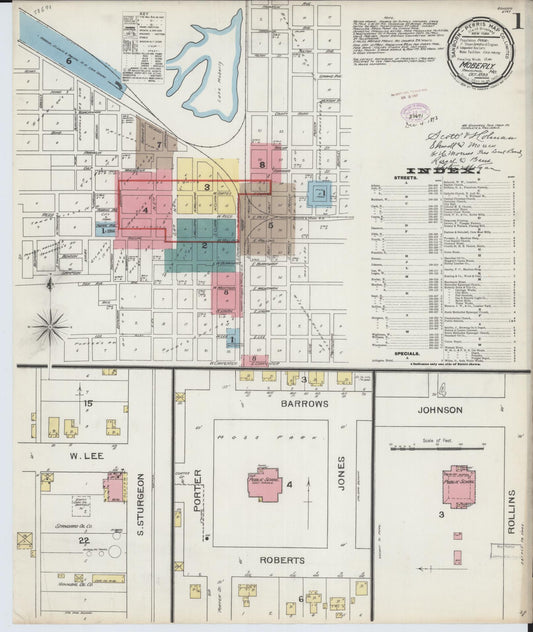 Sanborn Fire Insurance Map from Moberly, Randolph County, Missouri (1893), Sheet #0001 - Historic Sanborn Fire Insurance Map Print, vintage old map wall art, antique decor, genealogy gift, Missouri Missouri map