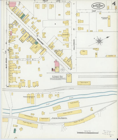 Sanborn Fire Insurance Map from Mount Pleasant, Maury County, Tennessee (1905), Sheet #0004 - Complete Map Set gallery image, historic Sanborn map, vintage wall art, Tennessee Tennessee