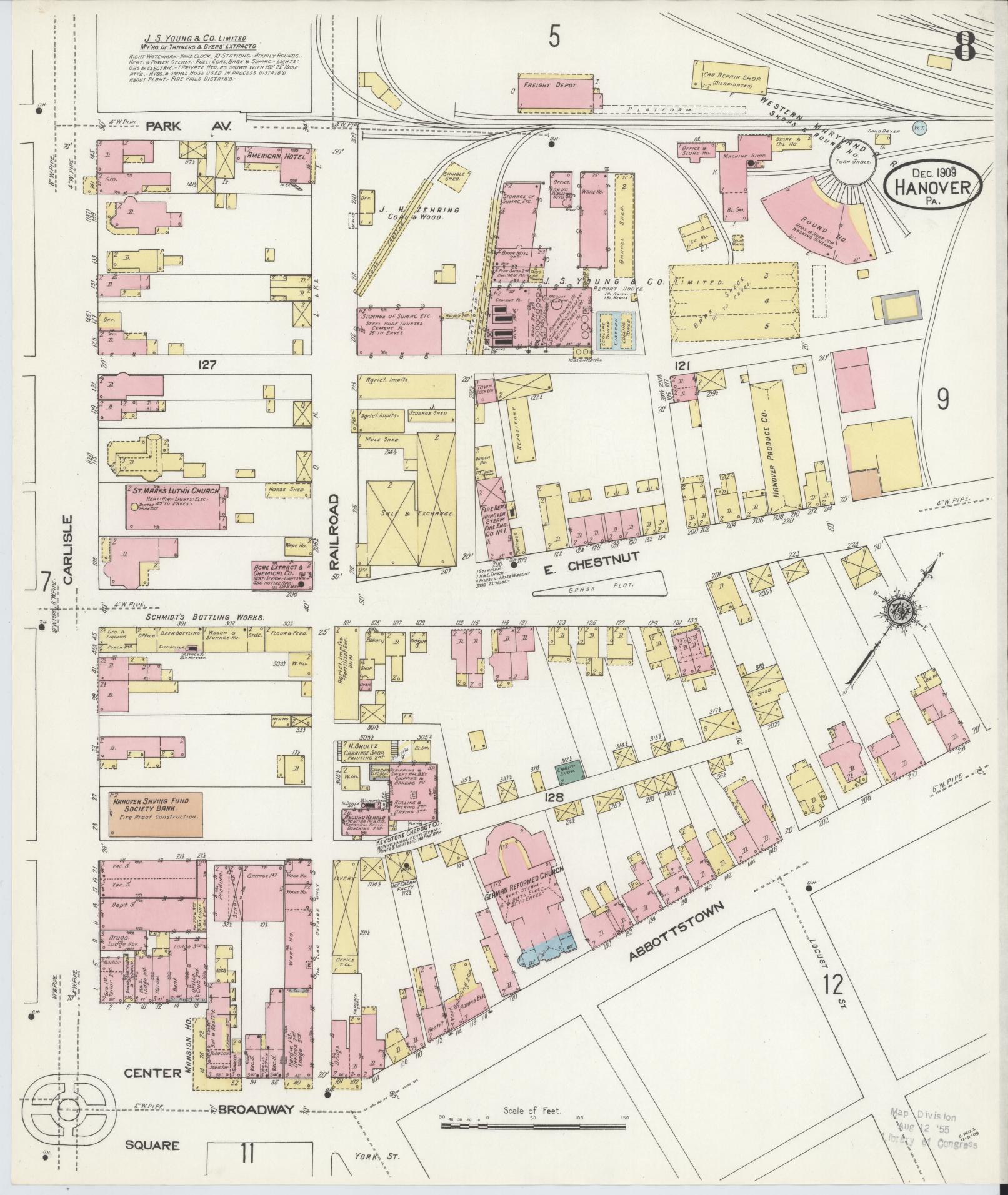 Sanborn Fire Insurance Map from Hanover, York County, Pennsylvania (1909), Sheet #0008 - Complete Map Set gallery image, historic Sanborn map, vintage wall art, Pennsylvania Pennsylvania