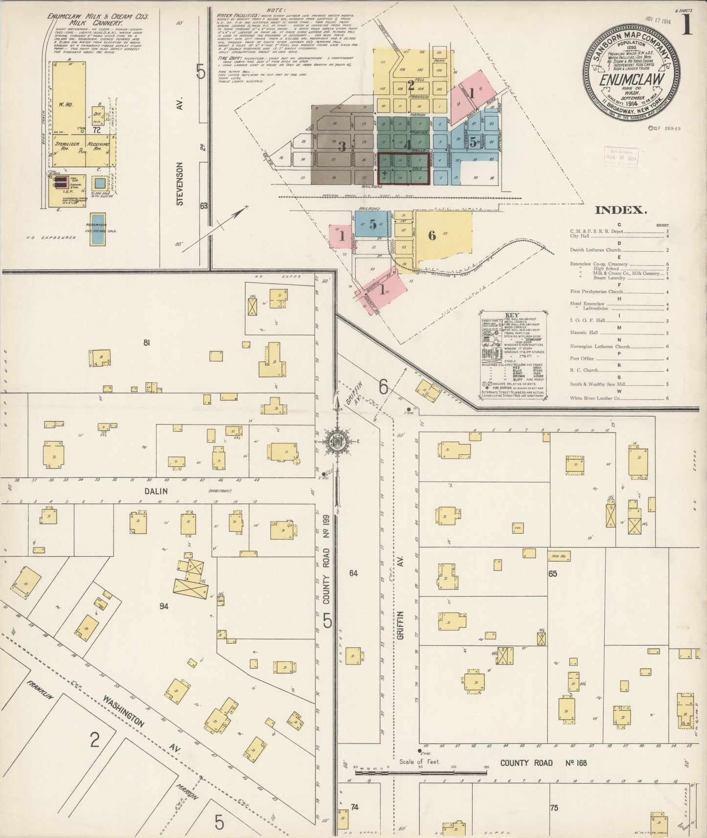 Sanborn Fire Insurance Map from Enumclaw, King County, Washington (1914), Sheet #0001 - Complete Map Set gallery image, historic Sanborn map, vintage wall art, Washington Washington