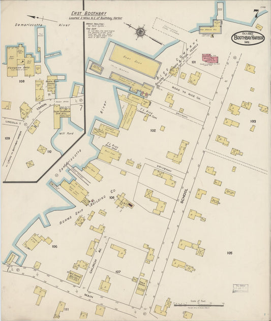 Sanborn Fire Insurance Map from Boothbay Harbor, Lincoln County, Maine (1922), Sheet #0007 - Historic Sanborn Fire Insurance Map Print, vintage old map wall art, antique decor, genealogy gift, Maine Maine map