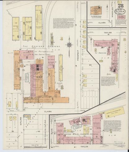 Sanborn Fire Insurance Map from Elyria, Lorain County, Ohio (1915), Sheet #0028 - Historic Sanborn Fire Insurance Map Print, vintage old map wall art, antique decor, genealogy gift, Ohio Ohio map