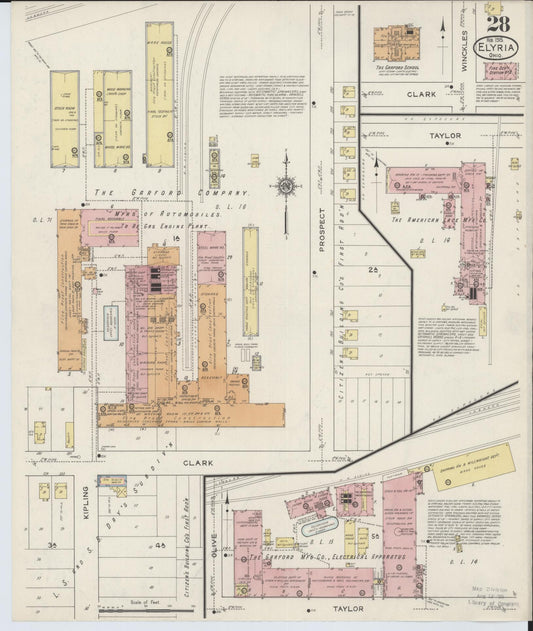 Sanborn Fire Insurance Map from Elyria, Lorain County, Ohio (1915), Sheet #0028 - Historic Sanborn Fire Insurance Map Print, vintage old map wall art, antique decor, genealogy gift, Ohio Ohio map