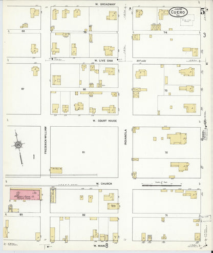 Sanborn Fire Insurance Map from Cuero, De Witt County, Texas (1912), Sheet #0005 - Historic Sanborn Fire Insurance Map Print, vintage old map wall art, antique decor, genealogy gift, Texas Texas map