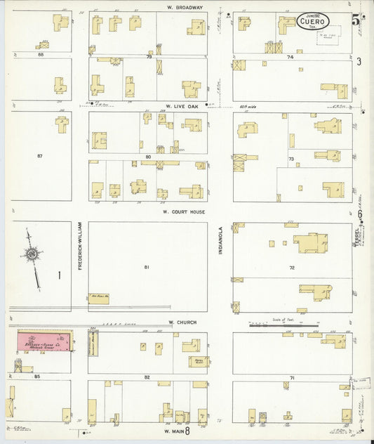 Sanborn Fire Insurance Map from Cuero, De Witt County, Texas (1912), Sheet #0005 - Historic Sanborn Fire Insurance Map Print, vintage old map wall art, antique decor, genealogy gift, Texas Texas map