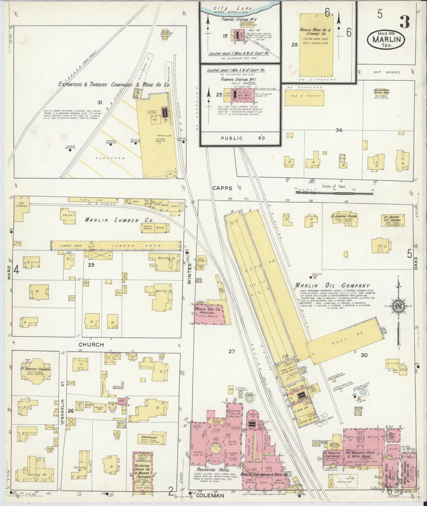 Sanborn Fire Insurance Map from Marlin, Falls County, Texas (1916), Sheet #0003 - Historic Sanborn Fire Insurance Map Print, vintage old map wall art, antique decor, genealogy gift, Texas Texas map