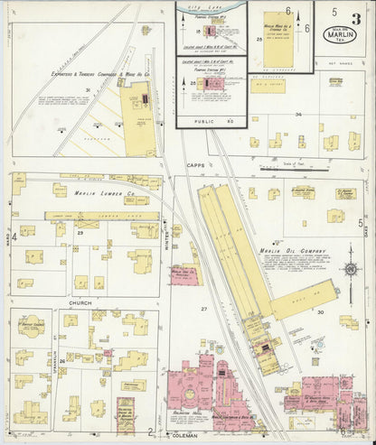 Sanborn Fire Insurance Map from Marlin, Falls County, Texas (1916), Sheet #0003 - Historic Sanborn Fire Insurance Map Print, vintage old map wall art, antique decor, genealogy gift, Texas Texas map