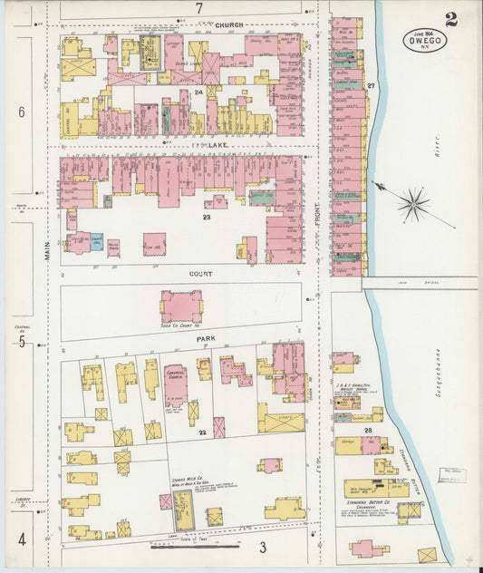 Sanborn Fire Insurance Map from Owego, Tioga County, New York (1904), Sheet #0002 - Historic Sanborn Fire Insurance Map Print, vintage old map wall art, antique decor, genealogy gift, New York New York map