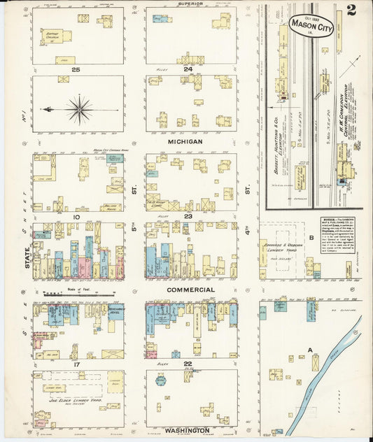 Sanborn Fire Insurance Map from Mason City, Cerro Gordo County, Iowa (1883), Sheet #0002 - Historic Sanborn Fire Insurance Map Print, vintage old map wall art