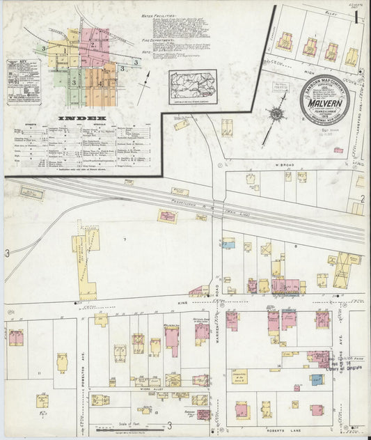 Sanborn Fire Insurance Map from Malvern, Chester County, Pennsylvania (1919), Sheet #0001 - Complete Map Set gallery image, historic Sanborn map, vintage wall art, Pennsylvania Pennsylvania