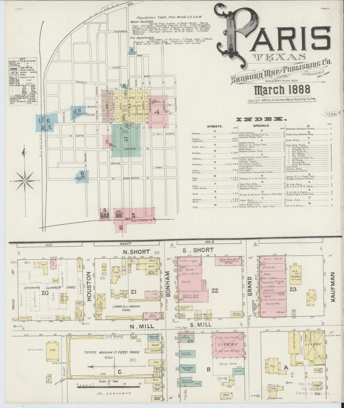 Sanborn Fire Insurance Map from Paris, Lamar County, Texas (1888), Sheet #0001 - Historic Sanborn Fire Insurance Map Print, vintage old map wall art, antique decor, genealogy gift, Texas Texas map