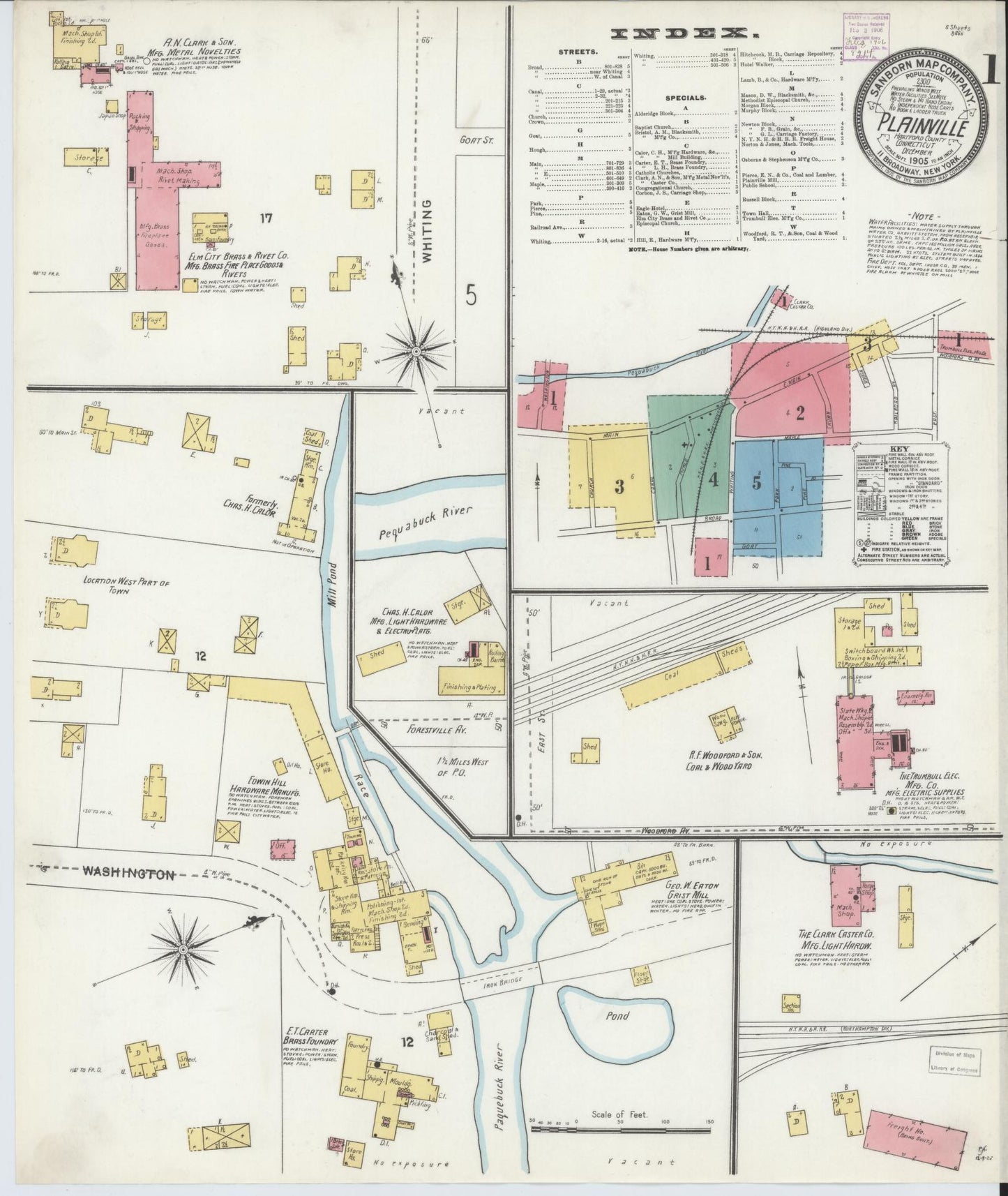 Sanborn Fire Insurance Map from Plainville, Hartford County, Connecticut (1905), Sheet #0001 - Complete Map Set gallery image, historic Sanborn map, vintage wall art, Connecticut Connecticut