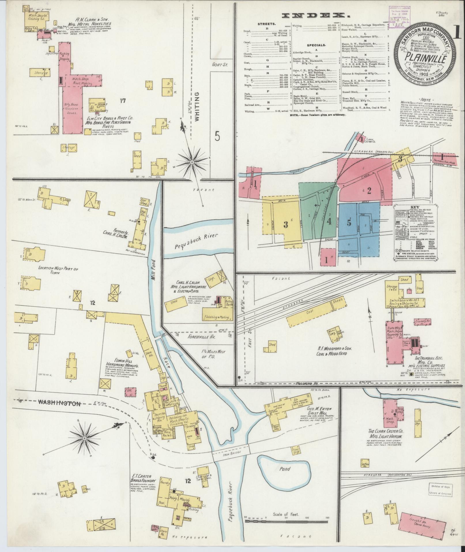 Sanborn Fire Insurance Map from Plainville, Hartford County, Connecticut (1905), Sheet #0001 - Complete Map Set gallery image, historic Sanborn map, vintage wall art, Connecticut Connecticut