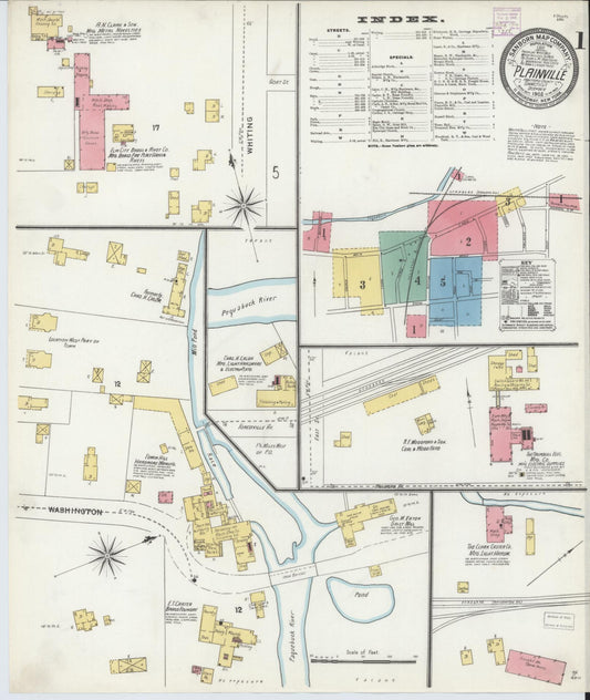 Sanborn Fire Insurance Map from Plainville, Hartford County, Connecticut (1905), Sheet #0001 - Complete Map Set gallery image, historic Sanborn map, vintage wall art, Connecticut Connecticut