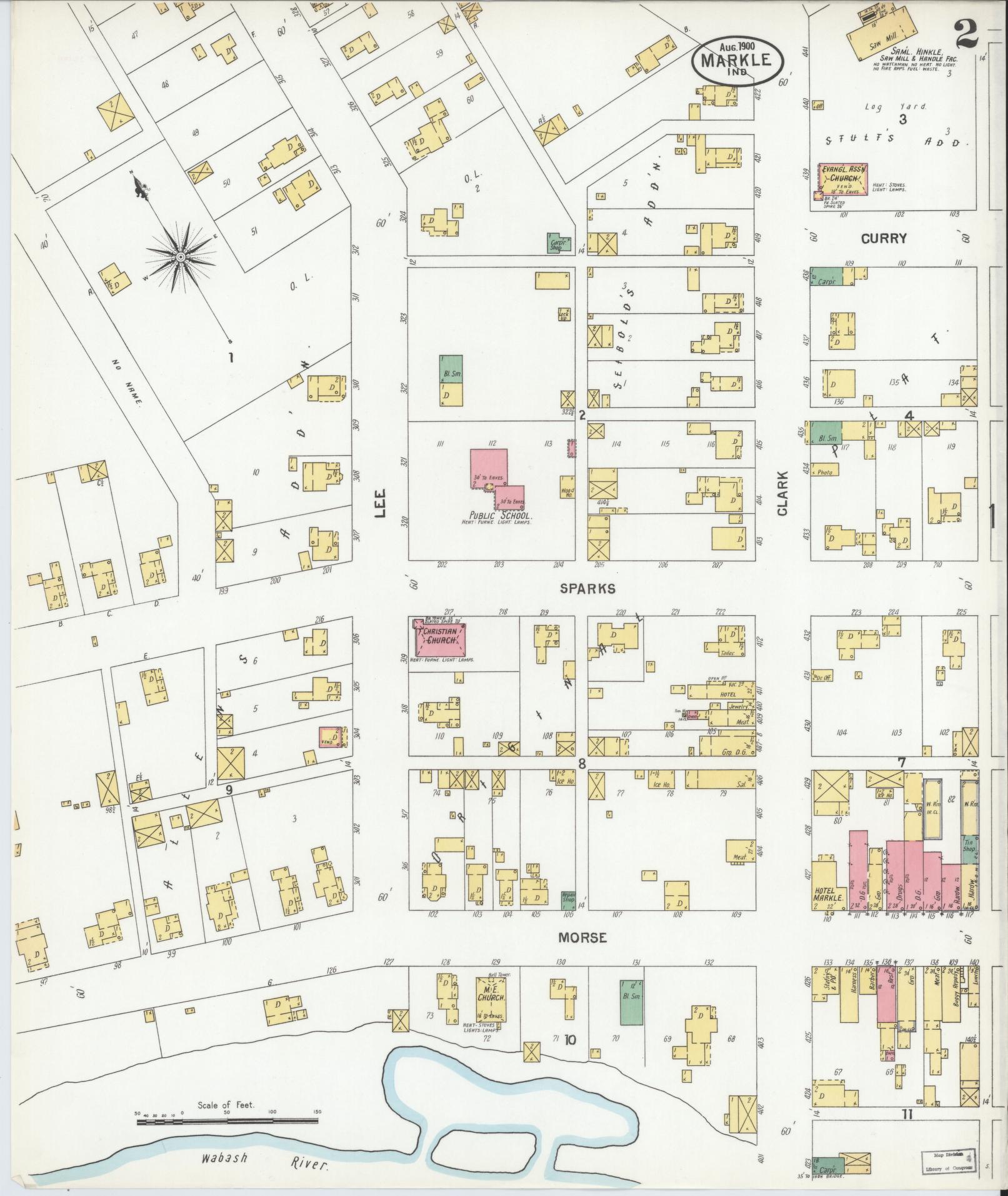 Sanborn Fire Insurance Map from Markle, Huntington County, Indiana (1900), Sheet #0002 - Complete Map Set gallery image, historic Sanborn map, vintage wall art, Indiana Indiana