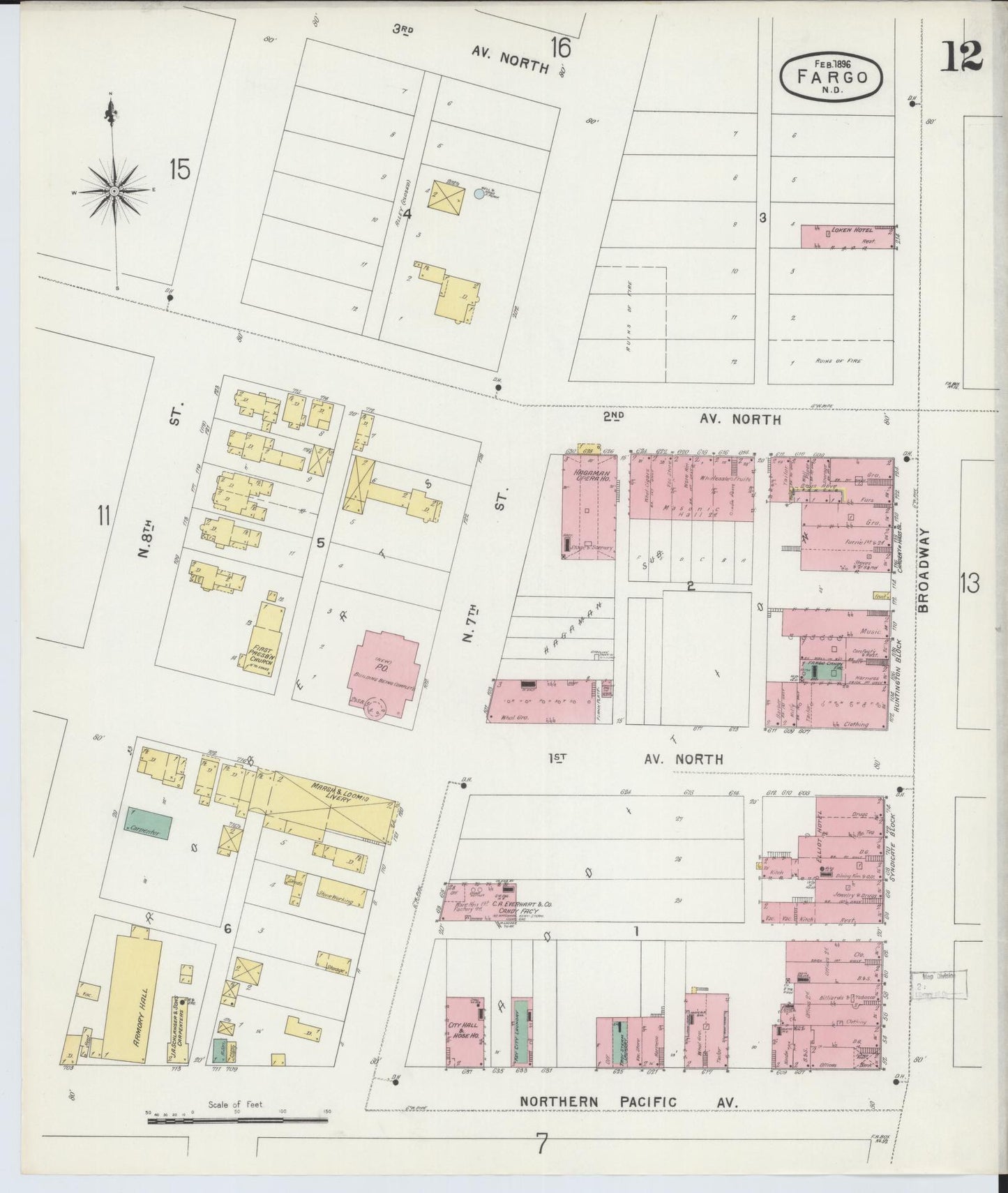 Sanborn Fire Insurance Map from Fargo, Cass County, North Dakota (1896), Sheet #0012 - Complete Map Set gallery image, historic Sanborn map, vintage wall art, North Dakota North Dakota